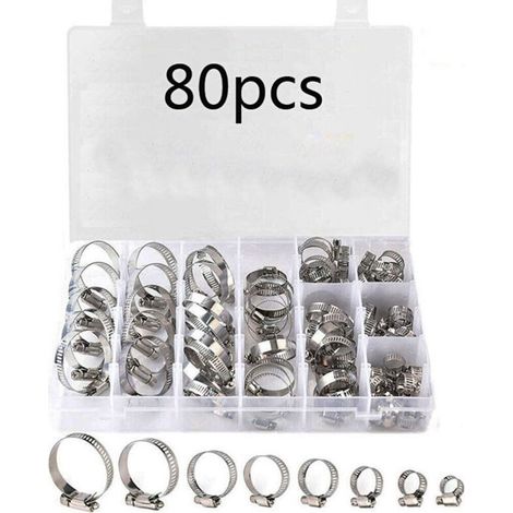 Schlauchschelle aus Edelstahl, 80 Stück pro Packung, Rohrschelle für Kehlkopf, Wasserrohrverbindung, Set amerikanischer Einohr-Schlauchschellen (1/5)