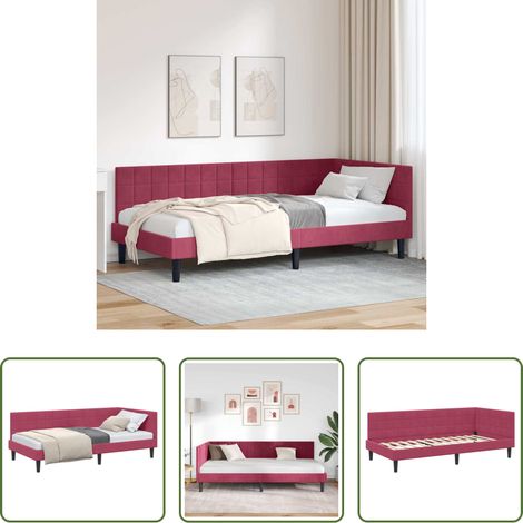 Cadre de lit - Cadre de lit d'angle Bordeaux 90 cm x 190 cm Velours (1/5)