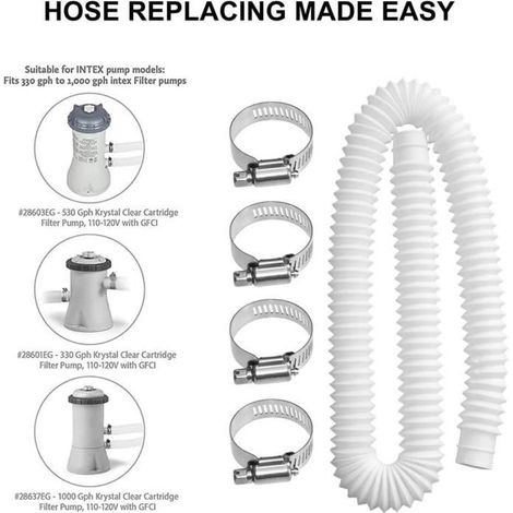 Tuyau De Remplacement pour Piscine - Intex - Compatible avec toutes les pompes de filtration - Blanc
