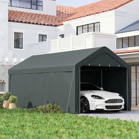 Carpa Garaje de Exterior 3x6 m con Tejido PE Resistente Estructura de Acero y Paredes Desmontables Gris Oscuro (1/5)