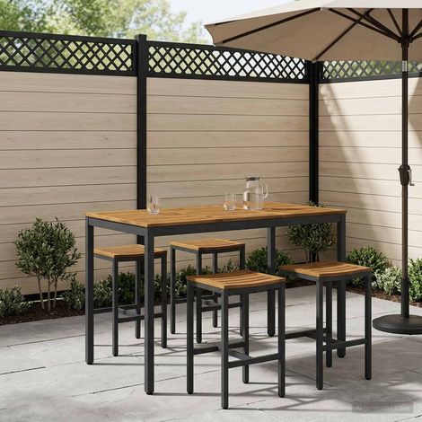 vidaXL Mesa de Bar para Jardín Natural y negro 141 x 80,5 x 105 cm (1/5)