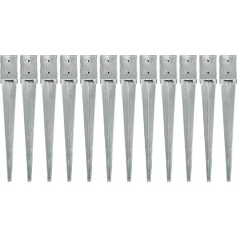 vidaXL Ground Spikes 12 pcs Silver 10x10x76 cm Galvanised Steel