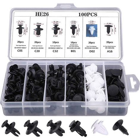 Rivet - Attache Pour Pare-Boue - Fixation Rapide Pour Jupes Latérales Et Pare-Chocs - 100 Pièces - 6 Tailles