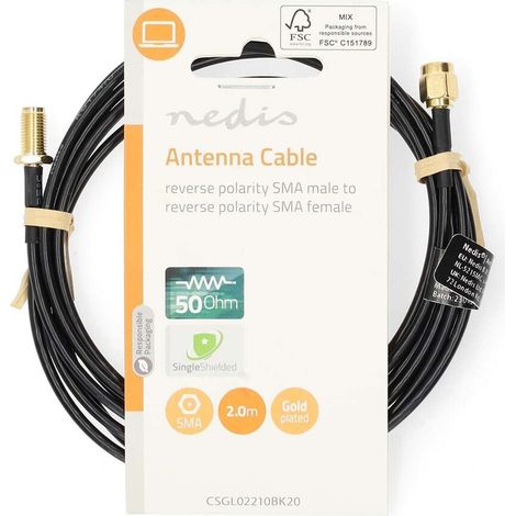 Antenna cable RP SMA Male RP SMA Female Gold Plated 50 Ohm Single shell protection 2.00 m Round PVC Black Label