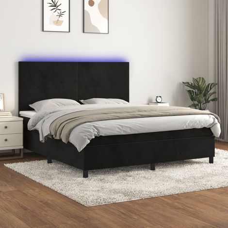 Sommier tapissier avec matelas et LED  Lit adulte Contemporain Noir 180x200 cm Velours 43365