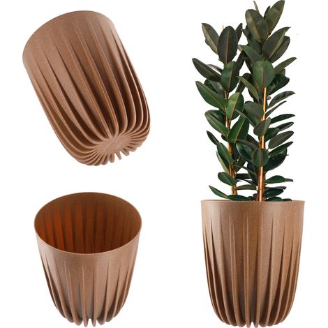 KADAX Blumentopf aus Kunststoff mit Naturmaterialien, 19 cm, Hellbraun