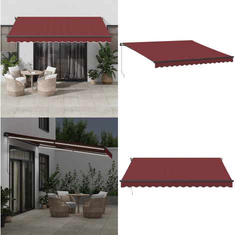 Markise Manuell mit LEDs Weinrot 400x300 cm - Markise - Gartensonnenschirm - Outdoor Beleuchtung - Patio Möbel - Terrassenzubehör - Home & Living (1/5)