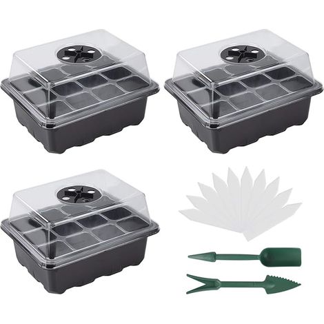 Seedling Starter Tray - 3 x Mini Greenhouse for Seedlings with Adjustable Moisture Dome for Growing Plants (12 Cells Per Tray) (1/5)