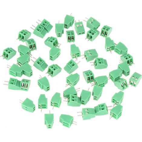 50Pcs 2 Pin 2.54mm Pas Plug-in Vis PCB, Vis Connecteur À Bornier à Souder, Plug-in Vis Circuit Imprimé Terminal Block Connecteur Universel de Bornier à Vis Vert. (1/5)