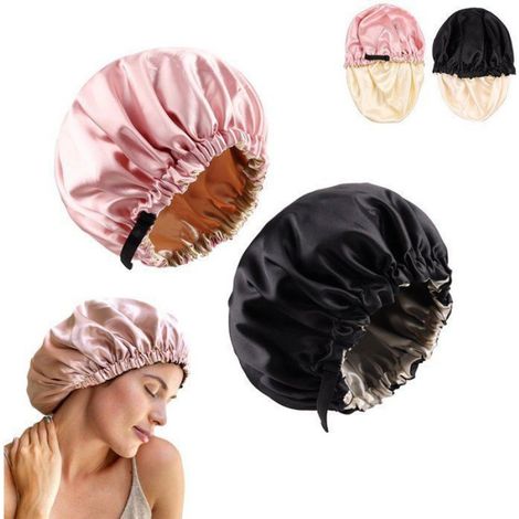 Bonnet De Nuit En Satin - Double Face Réversible - Bande Élastique Ajustable - Pour Soin Cheveux - 1 Pièce (1/4)