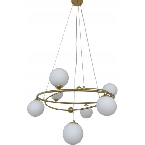 Lampada a sospensione, lampadario da soffitto a sfere dorate, moderno, a LED lattiginoso (1/4)