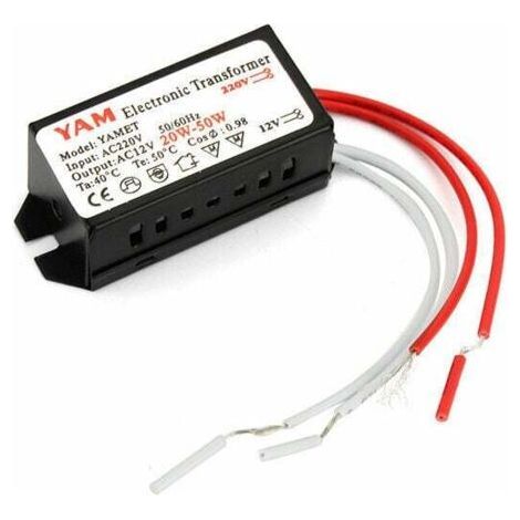 Transformateur électronique 220V à 12V – Puissance 20-50W – Protection de surcharge et court-circuit – Pour lampes halogènes LED (1/5)
