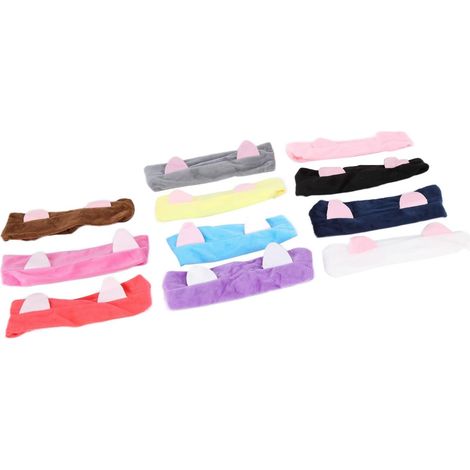 Set of 11 Comfortable and Soft Headbands with Cat Ears, Ideal for Makeup Application and Facial Care for Women and Girls, Assorted Colors (1/5)
