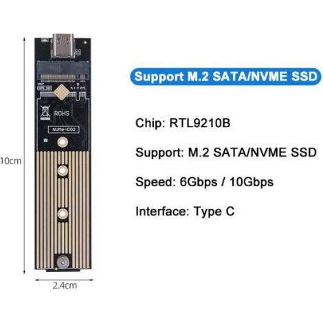 Adaptateur M.2 Vers Usb 3.0 Type C - Supporte Protocole Nvme Et Sata - Compatible SSD 2230 2242 2260 2280 - Débit Jusqu'à 6 Gbps - 1 Pièce