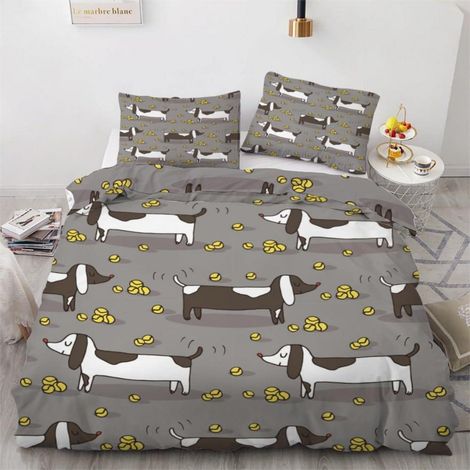 Bettwäsche-Set 220x240 cm mit 2 Kissenbezügen 80x80 cm, Mikrofaser, Dackel Motiv