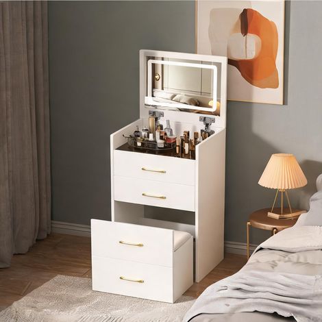Coiffeuse compacte 60 x 118 x 40 cm en MDF avec miroir et 3 (1/5)