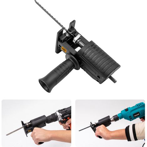 Adaptateur de scie sabre portable, multifonctionnel pour perceuse électrique, avec poignée ergonomique et 3 lames pour couper bois et métal (1/4)