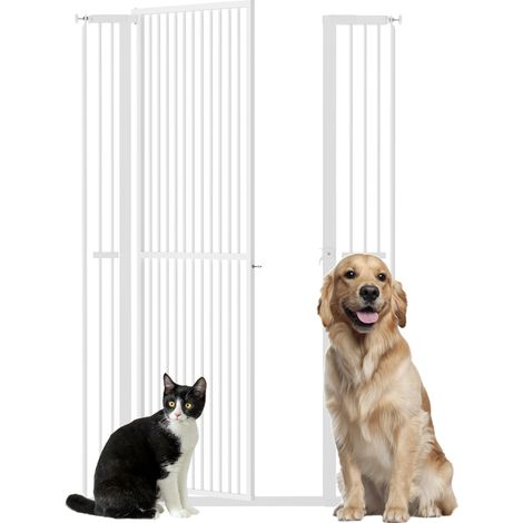 Barrera para Perros Extra Alta con Ancho Ajustable 77-104 cm Puerta para Perros con Extensiones y Puerta de Paso Blanco (1/5)