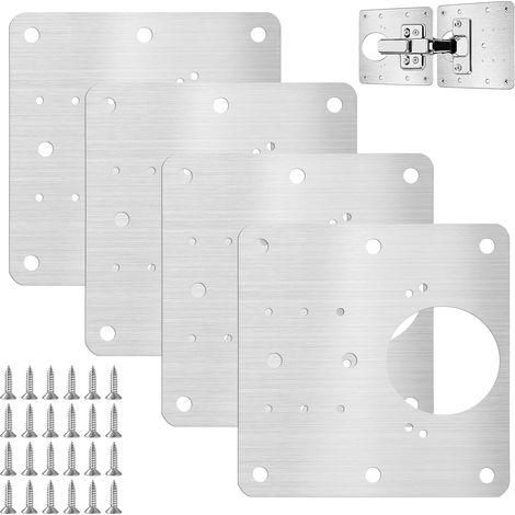 Plaque Réparation Charnière Porte, 4 Pièces, Inoxydable avec Vis (1/5)