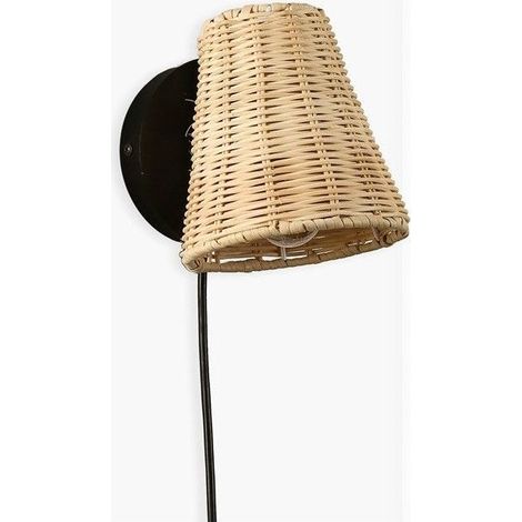 Applique murale LED en osier abat-jour artisanal base métal noir E27 câble 1200mm (1/5)