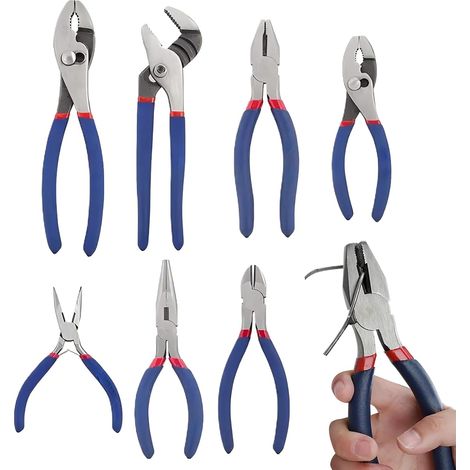 Kit de Pinces de Réparation 7 Pièces - Pince Multiprise, Pince Coupante, Pince Électrique - Outillage Complet pour Maison, Bricolage et Électricité - Alovez (1/4)