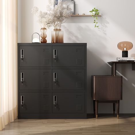 MEUBLIV Armoire métallique 90x40x100 cm noire – 6 portes, serrure et clé, de rangement (1/5)