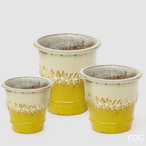 EDG Enzo De Gasperi Set 3 Pz Vaso Atlas Limoni Svasato H 47 Cm H 36 Cm H 29 Cm White Yellow Waterproof