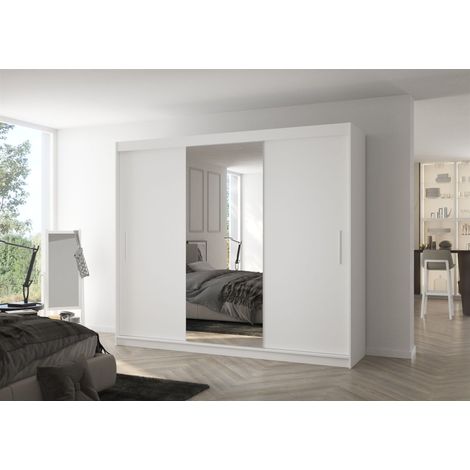 Schiebetürenschrank Schrank Nr.540 in Weiß matt- Spiegel 250x215x58 cm (1/3)
