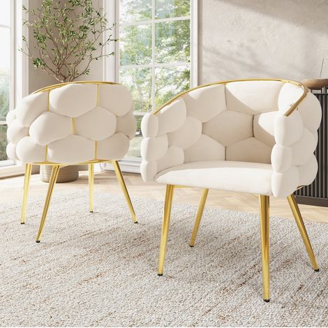 Set di 2 sedie da sala da pranzo 44x41x74 cm in velluto beige FloraGrace (1/5)