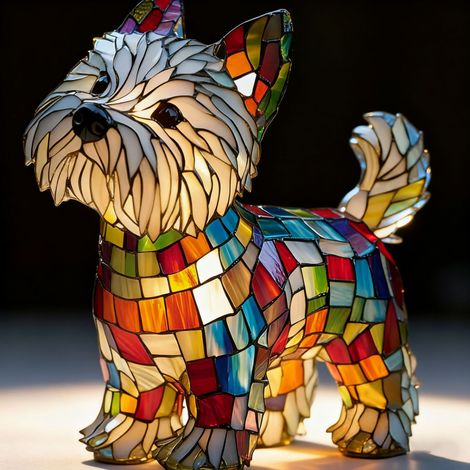 West Highland White Terrier mit weißem Pomeranian – Batteriebetriebene Tischlampe – Retro-Tischlampe – 3D-Tier-Nachtlicht – 17 cm