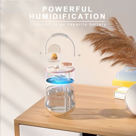 Humidificateur à brume fraîche, mini humidificateur portable 400 ml avec double flux réglable, pour chambre, bureau, maiso (1/2)