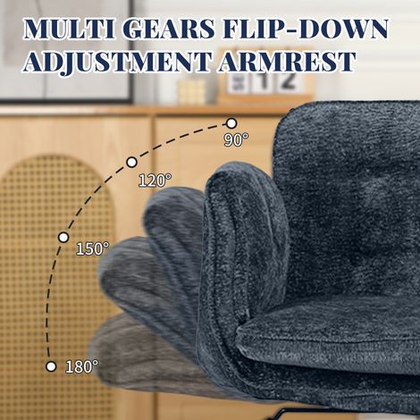 Fauteuil de bureau pivotant bleu, chaise ergonomique à roulettes, réglable en hauteur, accoudoirs rabattables, capacité 150 kg, assise confortable pour travail à domicile. (1/5)