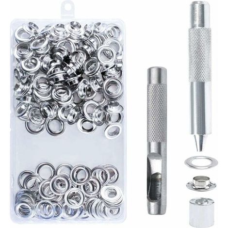 100pcs Ensembles Oeillets 14mm Oeillet Kit Oeillets Outils Métal Oeillet Oeillet Kit avec Oeillet Outils pour Toile Tarp Tente Réparation Argent, Ensoleillé
