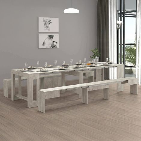 Ensemble Table et chaises Eric, Composition Polyvalente, Ensemble avec Console et 2 bancs Extensibles, 66x25h45 cm, Ciment (1/5)