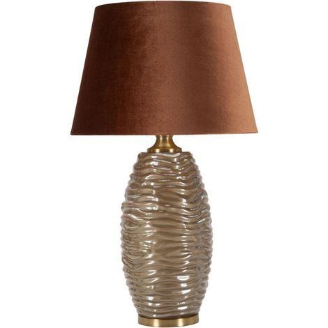 Lampada da Tavolo PRAGA GLAM 45,5x45,5x79 cm - Base in Vetro Ondulato Oro - Paralume Marrone - Attacco E27 40W - Design di Lusso