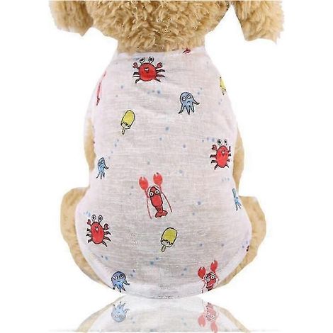 Vêtements pour animaux de compagnie en coton : gilet d'été respirant et frais avec protection solaire, t-shirt imprimé mignon pour chiots de petite et moyenne taille, motif poisson. (1/5)
