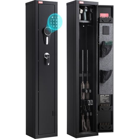 Armoire à Fusils, Coffre-Fort pour Armes à Feu en Acier Laminé à Froid, Déverrouillé par Clavier Numérique et Clé, avec Chargeur et Éclairage LED, pour Armes Longues Pistolets, Assemblage Requis (1/5)