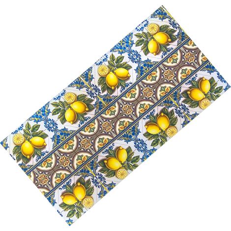 Tappeto Cucina Runner Antiscivolo - Passatoia Lavabile, Fantasia Maiolica Sicily, Design Mediterraneo - Made in Italy Cm. 50x180