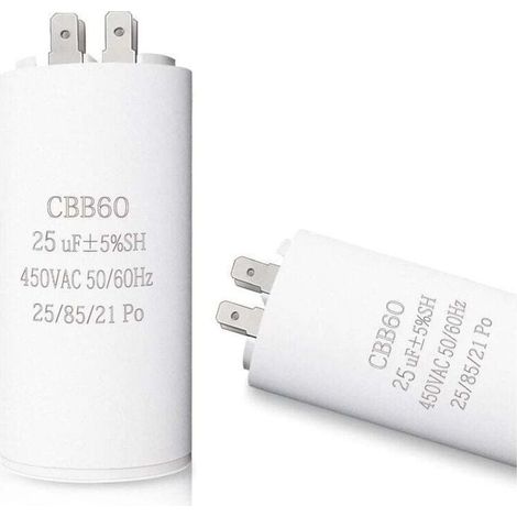 CBB60 25uf Condensateur de Démarrage 25µF Moteur condensateur 45 x 95 mm 50 / 60Hz 450VAC avec vis M8 pour moteur électrique/sèche-linge/Machine à Laver，-Crezuo