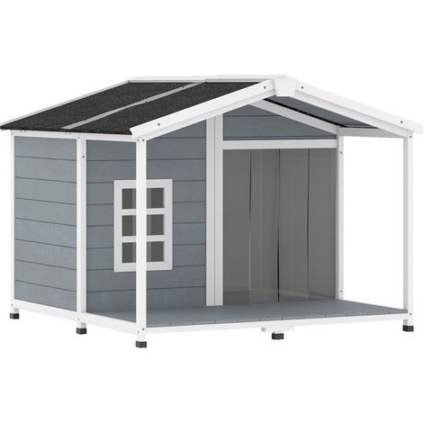 Niche surélevée pour chien en bois avec toit en asphalte, terrasse, gris, 103x107x83,5 cm (1/5)