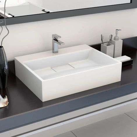 Lavabo 50 x 38 x 13 cm, en résine minérale/marbre, blanc