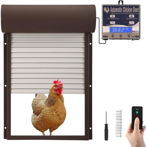 Ouvre-porte automatique de poulailler, Programmable en aluminium, avec minuterie, capteur de lumière, télécommande, 3 Modes, marron (1/5)