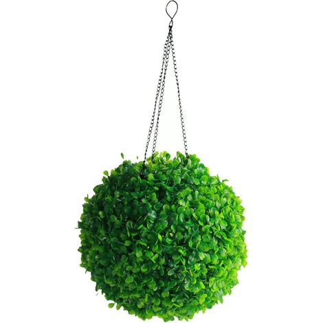 Boule Topiaire Lumineuse LED Solaire Suspendue, Plante Artificielle Verte en Plastique et Fer, 6-8 H D’éclairage, Jardin (1/5)
