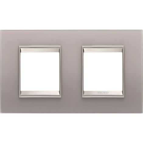 PLAQUE LUX 2+2P H VERRE GRIS PERLÉ GEWISS GW16223GP