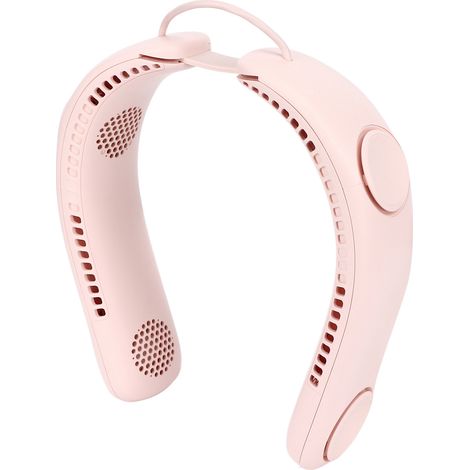 Ventilateur de cou à 4 pales, 3 vitesses, mains libres, chargement USB, silencieux, pliable, rose. Idéal pour la maison, le bureau et les voyages.