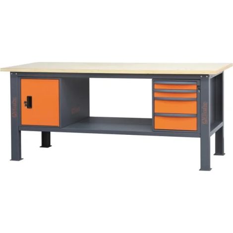 Beta C58BC-W2,1 4CA/O Banco da lavoro con piano in legno 2,1 m cassetti e anta (1/3)