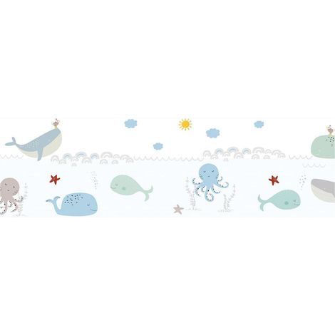 Animal pattern wallpaper wall Profhome 403759 self-adhesive border slightly textured with animal pattern matt blue grey white green 0.75 m2 (8.07 ft2) (1/5)