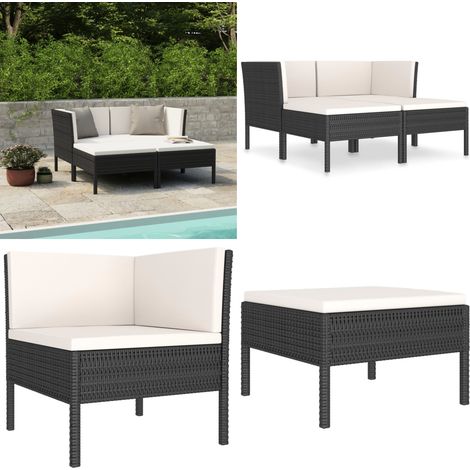 4-tlg. Garten-Lounge-Set mit Auflagen Poly Rattan Schwarz - Gartenloungeset - Outdoor-Möbel - Rattanmöbel - Loungemöbel - Gartenmöbel-Set - Home & Living (1/5)