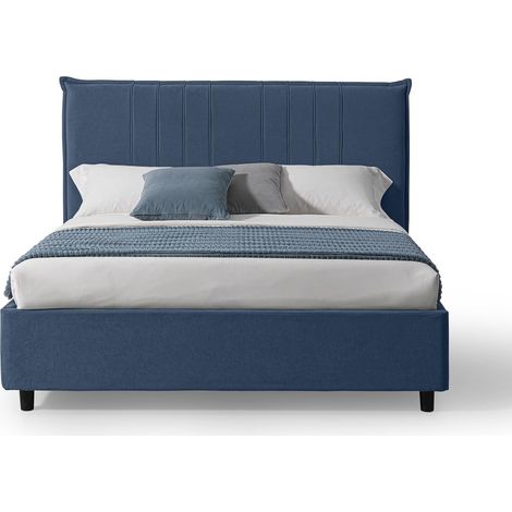 EVERGREENWEB Letto con Contenitore 160x190, Testiera in Tessuto Blu, Modello BILBAO (1/5)