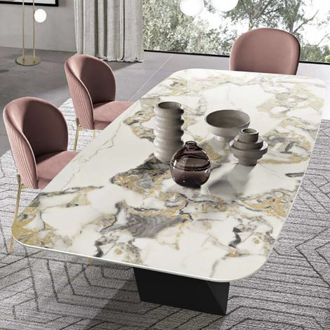 Tavolo fisso 210 cm KARL base metallo Nero e piano effetto marmo Symphonie Oro (1/3)